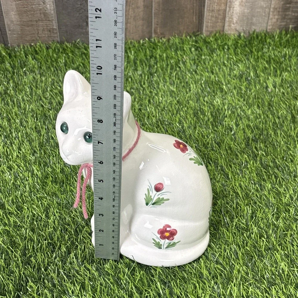 Vintage ELPA Ceramic Cat Figurine Glass Eyes Floral Cottagecore Decor‎